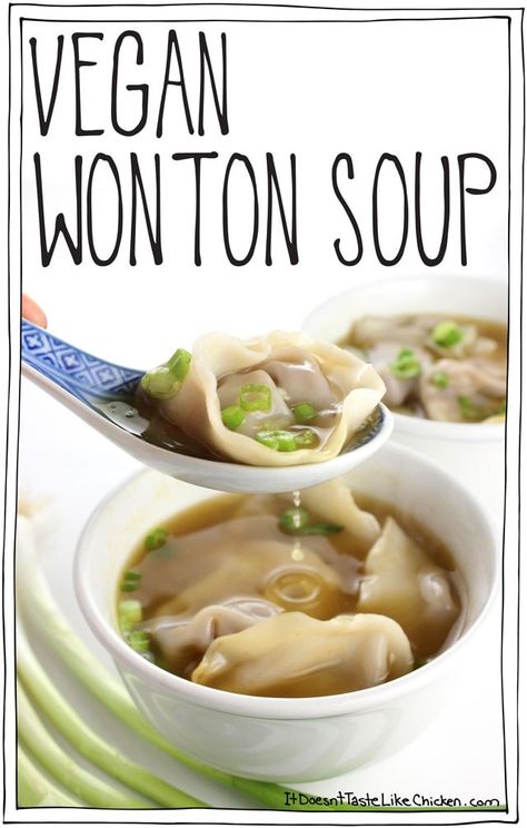 Vegan Wontons, Vegan Wonton, Soup Asian, Vegan Tortilla Soup, Easy Vegan Soup, Sweet Soy Sauce, Marinated Mushrooms, Desserts Vegan, Vegan Soup Recipes