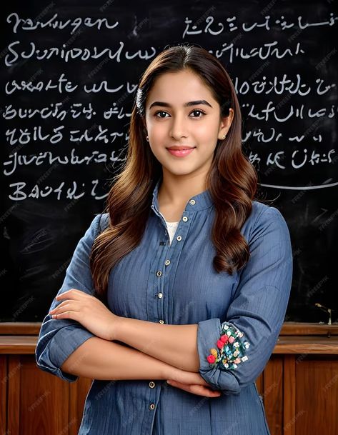 Premium Photo | A portrait of female teacher standing in front of the blackboard with her arms crossed smiling at the camera Teacher Headshots, Birthday Post, Birthday Post Instagram, Female Teacher, Birthday Posts, Post Instagram, Decor Home Living Room, Study Abroad, Premium Photo