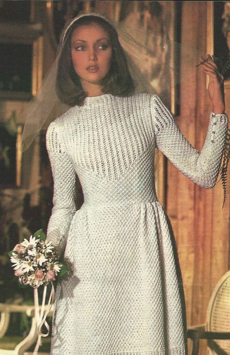 Buy 4 patterns and get 1 FREE! Add all 5 to your cart and enter the coupon code SAVE20 at checkout.   If patterns are on sale, combined discount cannot be applied Gorgeous vintage wedding dress knitting  pattern!  Instructions are for size 8. Changes for size 10, 12, 14 are in parentheses. Blocked bust size 33" (35", 38", 40") Skill Level: Not mentioned. However, this is not a beginner pattern. Intermediate to  Expert crochet experience  See photos for materials list See more women's knitting pa Knitted Wedding Dress, Long Wedding Gown, Wedding Dress Pattern, Long Gown For Wedding, Crochet Wedding Dresses, Knit Dress Pattern, Womens Knitting Patterns, Vintage Crochet Patterns, Vintage Knitwear