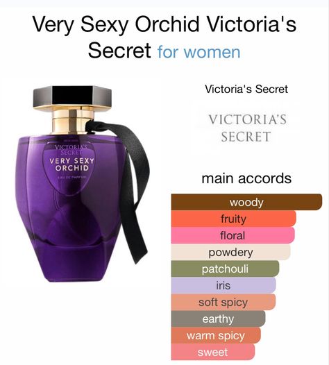 An opulent, exotic orchid in an enchanted moonlit wood. Decadent and deep, Very Sexy Orchid is an extension of our iconic Very Sexy fragrance. Lush blackcurrant shimmers with the freshness of citrus and pink pepper. Rich orris woods and orchid grow wild in the heart. Deep santal is softened by sheer patchouli. Fragrance type: Warm Gourmand Notes: blackcurrant, orris woods, sheer patchouli. Orchid Perfume, Secret Notes, Victoria Secret Perfume, Perfume Scents, Perfume Lover, Pink Pepper, Black Orchid, Woody Fragrance, Perfume Brands