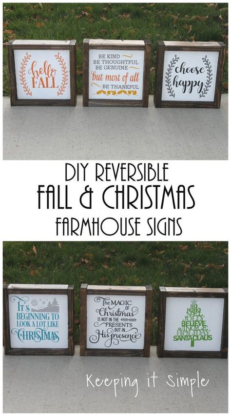 DIY Reversible Fall and Christmas Farmhouse Sign - Keeping it Simple Crafts Farmhouse Signs Diy, Fall And Christmas, Christmas Signs Diy, Buffalo Plaid Christmas Tree, Simple Crafts, Christmas Farmhouse, Fall Farmhouse, Keeping It Simple, Holiday Signs