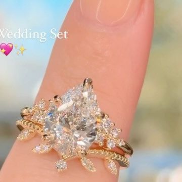 Princess Bride Diamonds on Instagram: "Nova Pear Wedding Set Idea 🍐 Nova Pear Engagement Ring 💍 #NovaEngagementRing Leafy Wedding Band 🌱#LeafyWeddingBand Build yours on princessbridediamonds.com link in bio✨ #princessbridediamonds #pbdbling #engagementring #engagementrings #huntingtonbeach #orangecounty" Nova Pear Wedding Set, Pear Wedding Ring, Pear Shaped Ring, Pear Ring, Pear Engagement Ring, Dream Engagement, Magical Jewelry, Princess Bride, Dear Future Husband