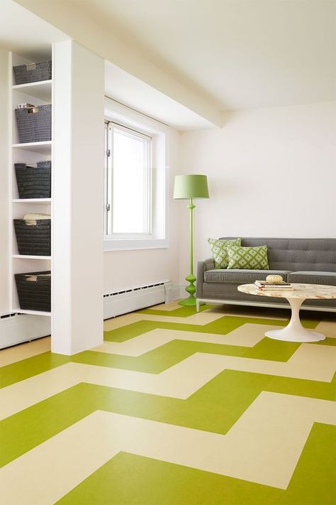 Forbo Flooring Systems - Marmoleum Click - floor, spring, green, lime, design, interior, inspiration, color, livingroom, linoleum, home decor, furniture - herringbone Sheet Linoleum, Marmoleum Floors, Forbo Marmoleum, Modular Tile, Floating Floor, Residential Cleaning, Green Flooring, Linoleum Flooring, Flooring Trends