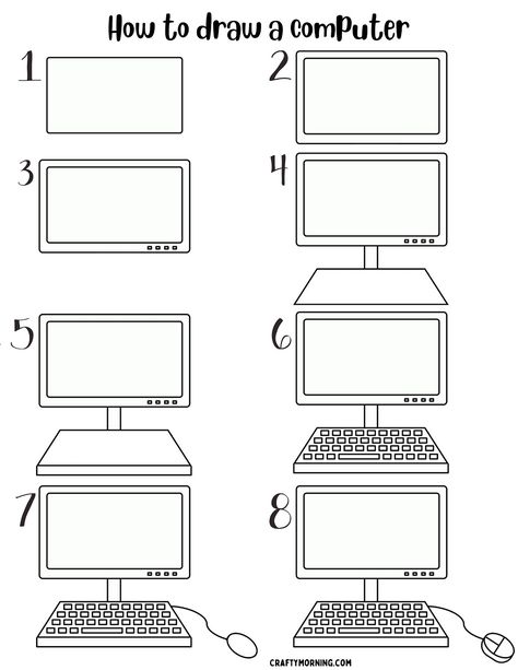 How to Draw a Computer - Step by Step Printable - Crafty Morning How To Draw A Computer, How To Draw Objects, Computer Art Drawing, Computer Drawing Easy, Draw A Computer, Drawing On Computer, Tips On Drawing, Draw Objects, Pc Drawing