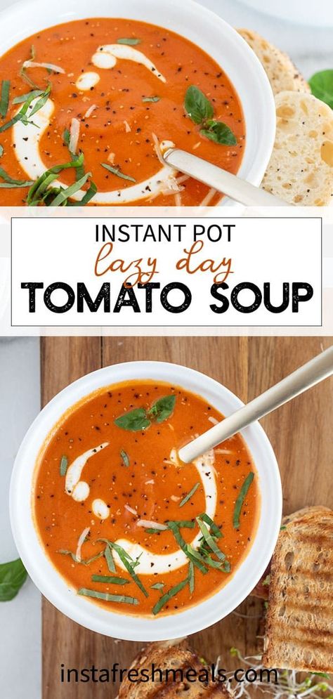 This is my new favorite Tomato Soup.  Just a few simple ingredients and a quick cook in the Instant Pot, and you've got a perfect bowl of silky, creamy tomato soup. Gluten Free Tomato Soup, Instant Pot Tomato Soup, Quick Tomato Soup, Delicious Tomato Soup, Tomato Soup Easy, Quick Soup, Vegetarian Chicken, Creamy Tomato Soup, Instant Pot Soup Recipes