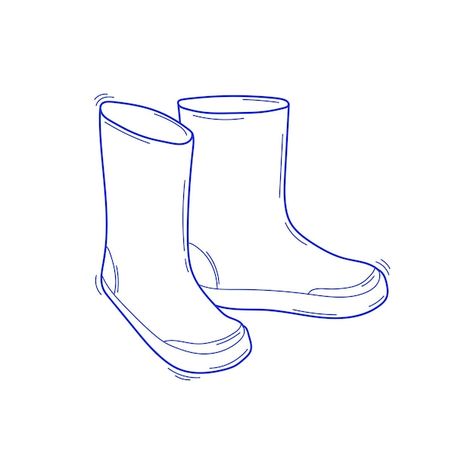 Pair of rubber rain boots in sketch styl... | Premium Vector #Freepik #vector #protection #weather #storm #autumn Rubber Boots Drawing, Rain Boot Tattoo, Rain Boot Drawing, Rainboot Tattoo, Rain Boots Illustration, Rain Coat Drawing, How To Draw Boots, Rain Boots Drawing, Boot Doodle