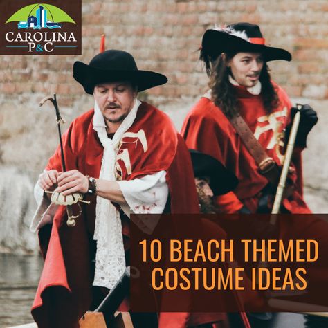 10 BEACH THEMED COSTUME IDEAS - Home and Auto Insurance - Carolina Coast Beach Themed Halloween Costumes, Florida Tourist Costume, Beach Costume Ideas, Beach Halloween Costumes, Surfer Costume, Puffy Shirt, Pirate History, Beach Costume, South Carolina Coast