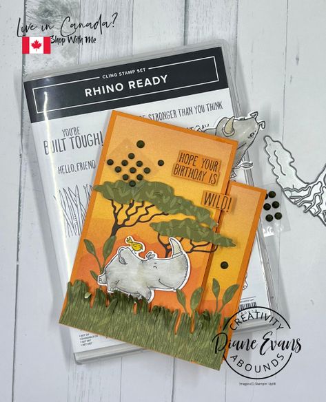 Rhino Ready SU 3 Rhino Ready, Party Blowers, Gather Together, Once A Month, Rhinos, Fancy Folds, Animal Cards, Stamping Up Cards, Cool Cards