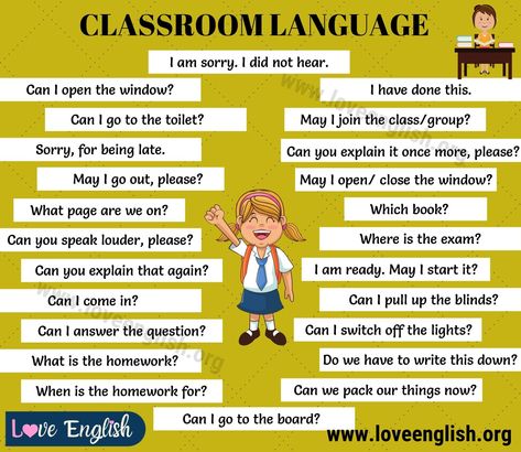 Classroom Language: 29 Useful Classroom English Expressions for ESL Students - Love English English Conversation Worksheets, Classroom English, English Conversation For Kids, English For Students, English Conversation Learning, English Expressions, English Conversation, English Language Learning Grammar, Learning English For Kids