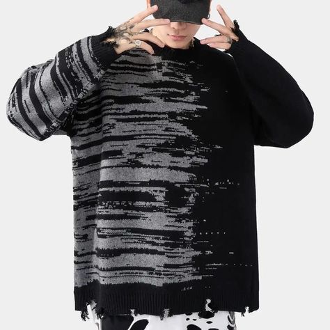 Stay warm and stylish this season with our ultra-cool Artistic Distress Sweater! The grunge vibes and distressed details make it a must-have for every fashion enthusiast. 🔥 🛒 Link in bio #sweater #sweaters #grunge #grungestyle #grungeaesthetic #grungefashion #oversize #pullover #grungesweater #h0neybear #ripped #rippedsweater #sweatshirt #sweatshirts #clothing #streetstyle #streetwear Distress Sweater, Ripped Sweater, Distressed Sweater, Sweaters Black, Gradient Print, Distressed Sweaters, Clothes Winter, Grunge Look, Y2k Clothes