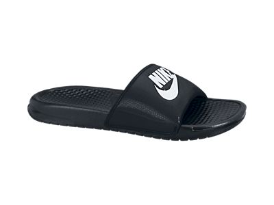 Nike ✔ Nike Benassi Slides, Nike Sandals, White Slippers, Nike Benassi, Black And White Nikes, Nike Slides, Athletic Sandals, Black Slides, Adidas Adilette