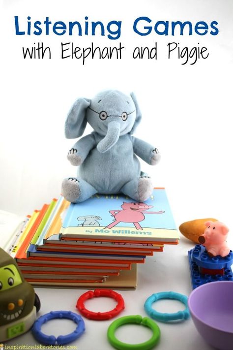 Try these fun listening games with Elephant and Piggie that help kids work on… Elephant And Piggie Should I Share My Ice Cream Activities, Mo Willems Activity, Kindergarten Provocations, Storybook Stem, Mo Willems Author Study, Piggie And Elephant, Book Club For Kids, Elephant And Piggie, Listening Games