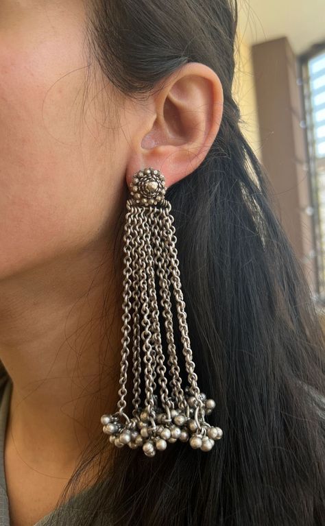 Traditional Sterling Silver Pierced Earrings, Traditional Heavy Sterling Silver Earrings, Traditional Sterling Silver Earrings For Festivals, Traditional Sterling Silver Festive Earrings, Traditional Antique Silver Earrings With Oxidized Finish, Jewellery Lookbook, Black Metal Jewelry, Glitter Dust, Stylish Earrings