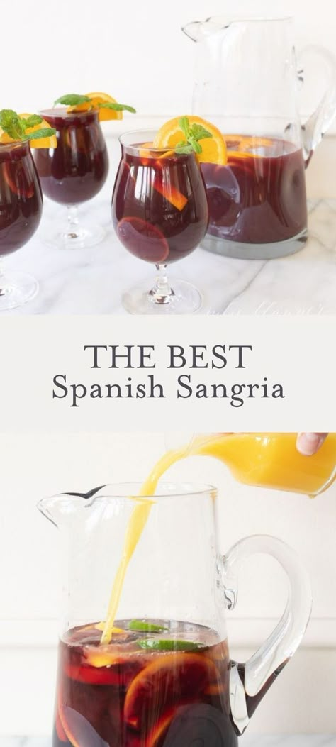 Easy Red Sangria, Spanish Cocktails, Spanish Sangria, Sangria Punch, Gin Drink Recipes, Non Alcoholic Sangria, Tapas Dinner, Red Sangria Recipes, Healthy Lemonade