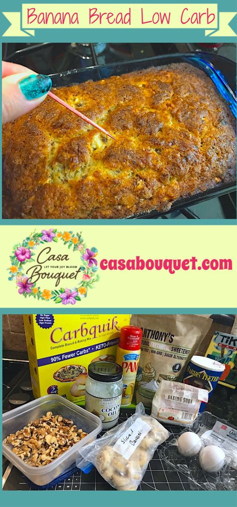 Banana bread low carb - Casa Bouquet Banana Bread Recipe Low Carb, Low Carb Banana Recipes, Easy Low Carb Banana Bread, Carbquik Banana Bread, Keto Banana Nut Bread, Keto Bannan A Bread Recipe, Keto Banana Nut Muffins, Banana Bread Low Carb, Carb Free Bread