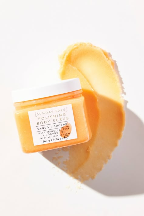 Sunday Rain Body Scrub, Body Scrub Product Photography, Body Scrub Photography, Mango Body Scrub, Scrub Photography, Rain Drawing, Coconut Body Scrub, Sunday Rain, Holistic Practices