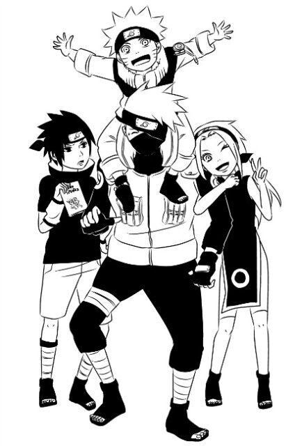 Team 7, Kakashi, Naruto, Sasuke, Sakura, book, cute; Naruto Minato Manga, Naruto Leaf, Naruto Pics, Team Minato, Shino Aburame, Kakashi And Obito, Naruto Team 7, Naruto Minato, Ninja Art