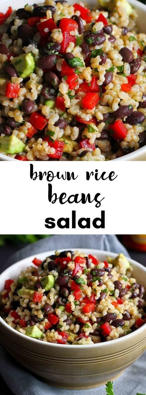 Brown rice, bean and pepper salad in a light brown bowl. Mexican Dressing, Easy Brown Rice, Cold Recipes, Vegetarian Entree, Rice Salad Recipes, Brown Rice Salad, Easy Cold, Bean Salad Recipes, Healthy Mexican