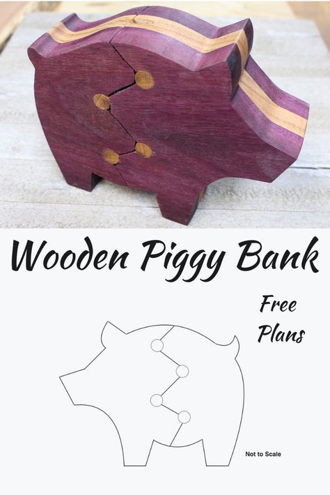 Wood Bank Diy, Diy Wood Piggy Bank, Wooden Banks Plans, Easy Wood Toys Diy, Woodworking Patterns Free, Diy Wooden Toys Plans Free, Wooden Piggy Bank Diy, Bandsaw Box Templates Free, Bandsaw Templates