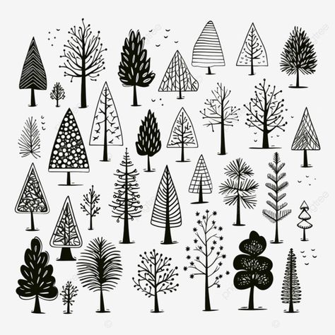 hand drawn christmas trees collection woods in doodle sketch style vector linear illustration dood Doodle Trees Drawings, Doodle Christmas Tree, Tree Doodle Simple, Nordic Drawings, Doodles Drawings Sketches, Ink Exercises, Simple Tree Drawing, Trees Doodle, Christmas Tree Doodles