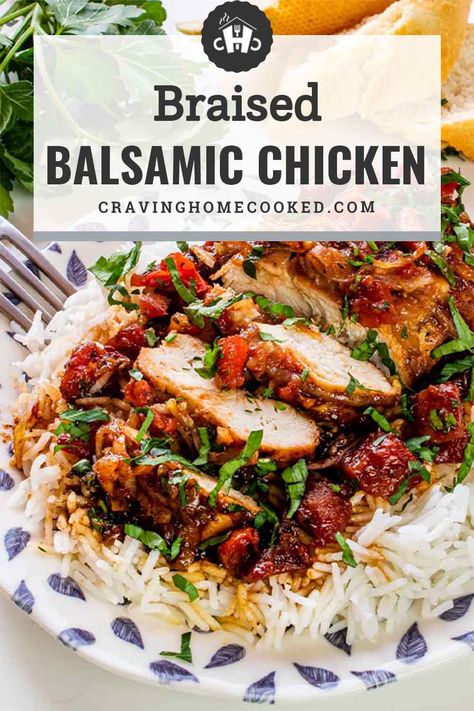 Pioneer Woman Balsamic Chicken, Braised Balsamic Chicken, Balsamic Chicken And Rice, Braised Recipes, Braiser Recipes, April Meals, Chicken And Egg Noodles, Braising Recipes, Postpartum Meals