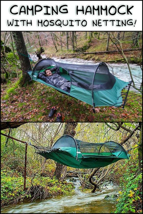 Festival Camping Essentials, Camping Hammock Tent, Hammock Camping Gear, Zelt Camping, Hammock With Mosquito Net, Portable Hammock, Camping Hammock, Hammock Tent, Family Tent Camping