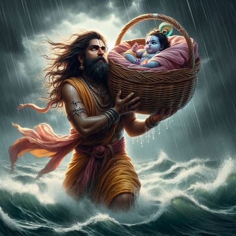 Krishna With Vasudev, Krishna And Vasudev, Krishna Ji Wallpaper, Vasudeva Krishna, Vasudev Krishna, Baby Neck Float, Mahadev Parvati, Ram Krishna, Sri Ram