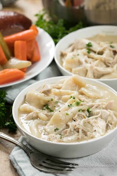 Old Fashioned Chicken and Dumplings Old Fashioned Chicken And Dumplings Recipe, Old Fashioned Chicken And Dumplings, Chicken And Dumplings Recipe, Homemade Chicken And Dumplings, Homemade Dumplings, Spend With Pennies, Dumplings Recipe, Homemade Lasagna, Dumpling Recipe