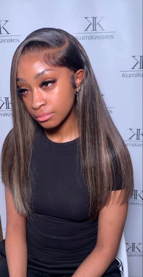 Bussdown Middle Part, Long Hair Straight, Silk Press Hair, Sleek Hair, Quick Weave Hairstyles, Frontal Hairstyles, Pretty Braided Hairstyles, Hair Advice, Hair Trend