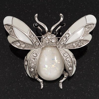 Large Enamel Bug Brooch (White) Bug Design, Bug Brooch, Gemstone Rings Vintage, Resin Stone, Handmade Silver Jewellery, Jewellery Design Sketches, Edwardian Jewelry, Bee Jewelry, Insect Jewelry