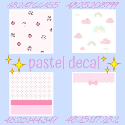 Useful decal code in Roblox! #softxpink Roblox Decoration Codes, Roblox Painting Codes Pink, Club Roblox Image Id Codes Pink, Kawaii Decal Codes, Kawaii Roblox Decals, Club Roblox Image Id Codes Nursery, Pastel Bloxburg Decals, Bloxburg Squishmallow Decal, Bloxburg Hello Kitty Picture Codes