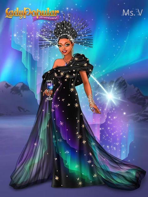 Aurora Borealis- Solitare Event. January 2022. Lady Popular Fashion Arena. Stilettos & Lace Club Member Aurora Borealis Costume, Aurora Borealis Dress, Northern Lights Dress, Lady Popular, Patterns Wallpaper, Light Dress, Guest Attire, Popular Fashion, Cute Patterns Wallpaper