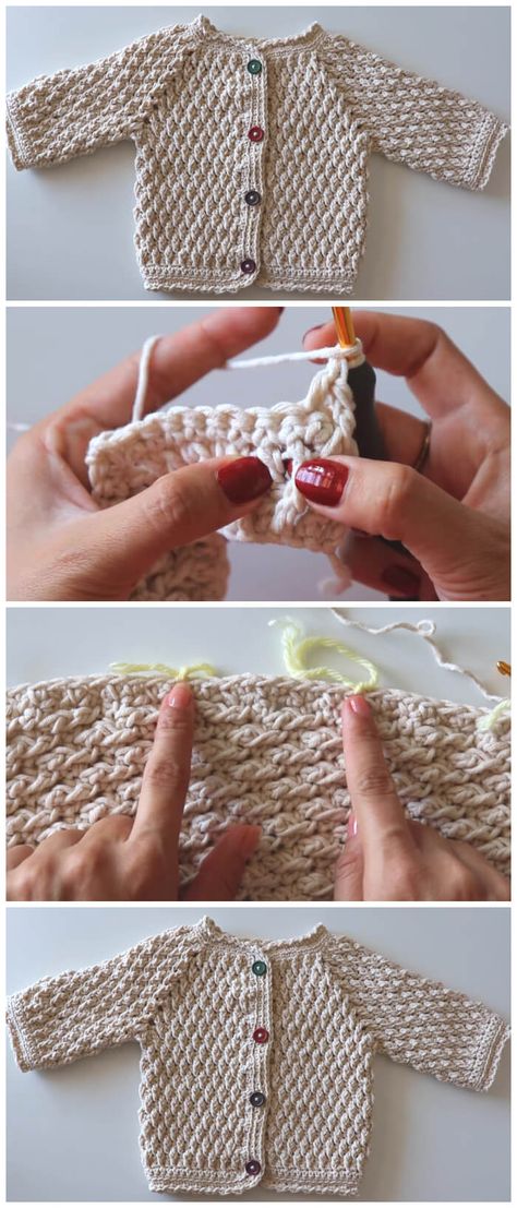 e professional in crocheting, this tutorial is for beginners. The design is forgiving and the result is adorable. Crochet Baby Cardigan Free Pattern, Baby Sweater Pattern, Alpine Stitch, Crochet Baby Sweater Pattern, Crochet Baby Jacket, Drops Baby, Crochet Baby Sweaters, Baby Cardigan Pattern, Gilet Crochet