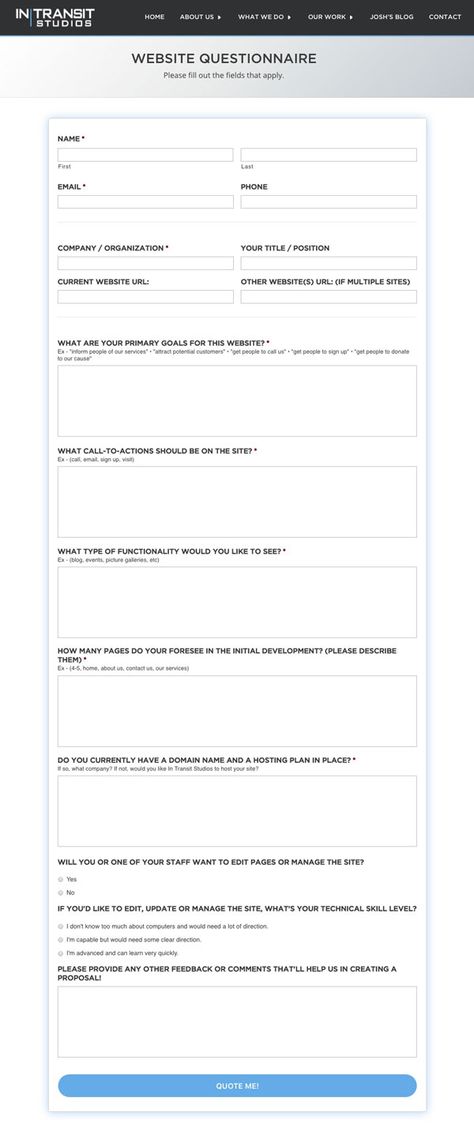 Creating a Website Questionnaire and Documentation for Your Clients | Elegant Themes Blog Personal Stylist Client Questionnaire, Branding Questionnaire For Clients, Website Questionnaire Design, Client Onboarding Questionnaire, Website Design Questionnaire, Web Design Client Questionnaire, Web Design Questionnaire, Website Questionnaire, Brand Questionnaire