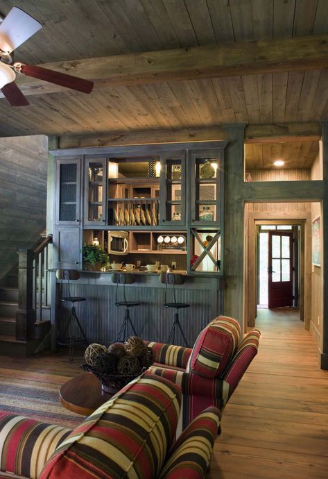 Small and cozy rustic cabin in Georgia: Carolina Jessamine Cottage One Room Cabin Interior Layout, One Room Cabin Interior, Cozy Rustic Cabin, Carolina Jessamine, Rustic Cabin Design, Country Kitchen Flooring, Country Kitchen Countertops, One Room Cabin, Country Style Dining Room