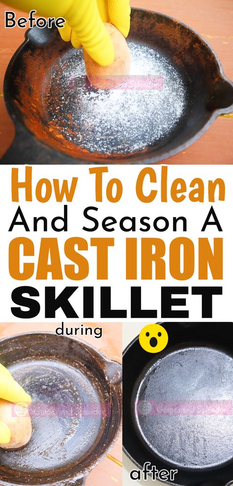 Master the art of cast iron care with these essential steps on cleaning and seasoning your skillet! 🍳✨ Discover the secrets to maintaining that perfect non-stick surface and enhancing the flavor of your dishes. From proper cleaning techniques to the magic of seasoning, embrace the journey to a well-seasoned, cherished cast iron skillet. Elevate your cooking game and enjoy the timeless beauty of this kitchen essential! #CastIronCare #SkilletSeasoning #CulinaryCraftsmanship #CookingMagic Cleaning A Cast Iron Skillet After Use, How To Clean And Season Cast Iron, Cast Iron Skillet Care Cleaning, Cast Iron Care Cleaning, How To Take Care Of Cast Iron Pans, Caring For Cast Iron Skillet, Re Season Cast Iron Skillet, Cast Iron Cleaning After Cooking, Cleaning Iron Skillet