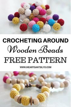 Crocheting Around Wooden Beads | I Heart Gantsilyo Crochet Pacifier Clip, Designs For Shirts, Crochet Necklace Pattern, Bracelet Inspiration, Diy Jewelry Tutorials, Crochet Jewelry Patterns, Crochet Supplies, Necklace Patterns, Crochet Bracelet