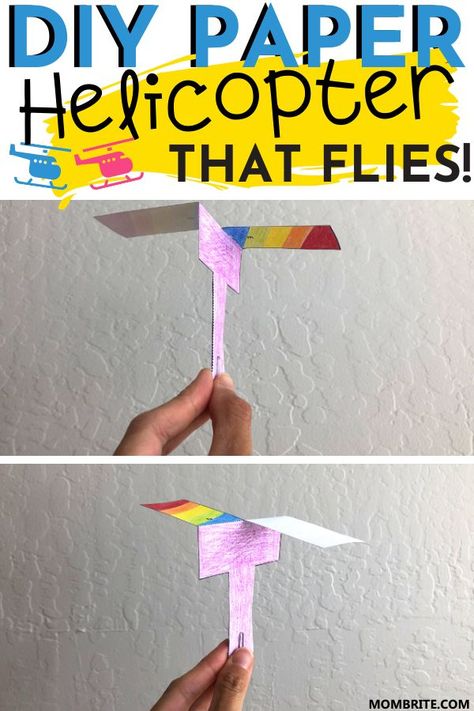 Which kid does not like paper airplanes? If you have kids bored at home, make this DIY paper helicopter and have them race each other! This energy busting activity is also a great STEM experiment that gives you an opportunity to teach your kids science at home.  #EasySTEMScienceActivity #EnergyBustingIndoorGamesAtHome #DIYBoredomBusters #DIYPaperHelicopter Helicopter Stem Activity, Helicopter Crafts For Kids, Helicopter Craft, Paper Helicopter, Airplane Activities, Stem Experiments, Kid Experiments, Transportation Theme, Kids Science