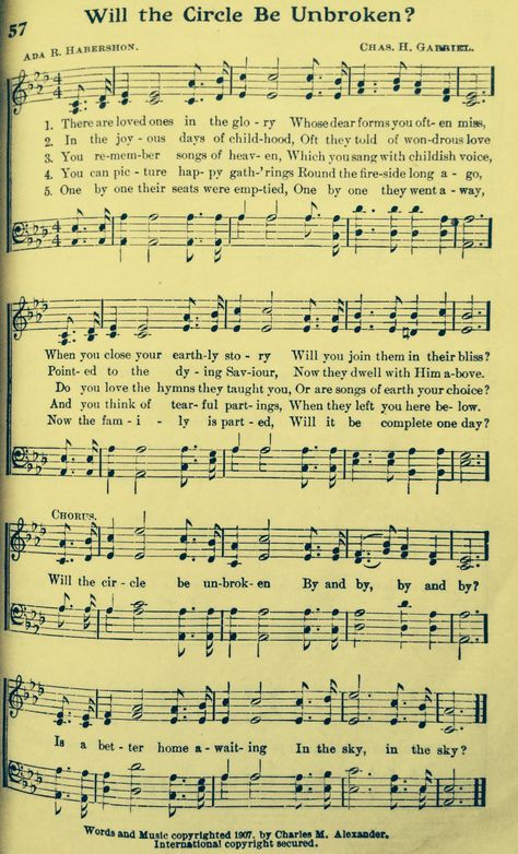 Will The Circle Be Unbroken? Will The Circle Be Unbroken, Music Border, Piano Songs For Beginners, Hymn Lyrics, Gospel Song Lyrics, Christian Hymns, Hymn Sheet Music, Hymn Music, Christian Lyrics