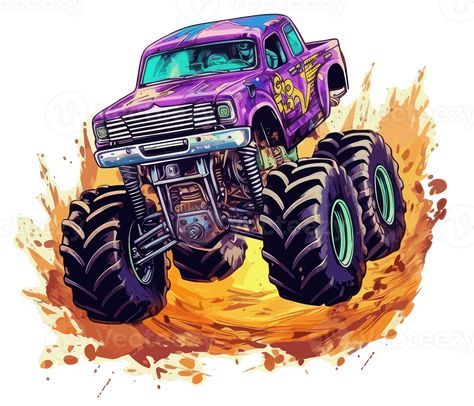 Monster truck with multicolored paint splash . Truck Face Paint, Cyberpunk Monster, Grave Digger Monster Truck, Grave Digger, Tree Saw, Paint Splash, Heart Tree, Logo Banners, Cityscape Photos