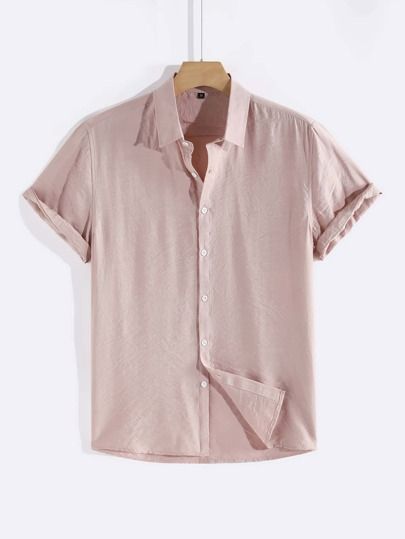 Men Solid Button Front Shirt | SHEIN USA Attire Guide, Button Down Shirt Men, Plain Shirt, Plain Shirts, Men Tops, Dressy Tops, Button Front Shirt, Shein Style, Wedding Attire