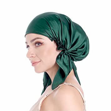 100% Silk Bonnet for Sleeping, Hair Bonnet with Tie Band, Large Silk Sleep Cap for Curly Hair, Silk Hair Wrap for Hair Care, Emerald Hair Wraps For Sleeping, Silk Hair Wrap, Silk Sleep Cap, Sleep Hairstyles, Silk Bonnet, Hair Bonnet, Silk Hair, Cap Hair, Long Curly