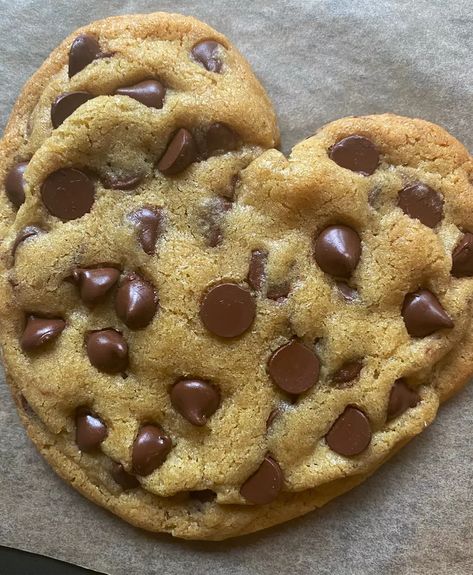 Heart shaped chocolate chip cookies Heart Shaped Chocolate Chip Cookies, Shaped Chocolate Chip Cookies, Small Batch Cookie Recipe, Heart Shaped Sugar Cookies, Small Batch Cookies, Star Shaped Cookies, No Pun Intended, Heart Shaped Chocolate, Cookie Spread