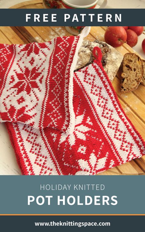 Knitted Pot Holders, Potholder Patterns Free, Holiday Knitting Patterns, Christmas Knitting Projects, Cross Stitch Christmas Cards, Diy Christmas Ball, Christmas Potholders, Double Knitting Patterns, Christmas Knitting Patterns Free