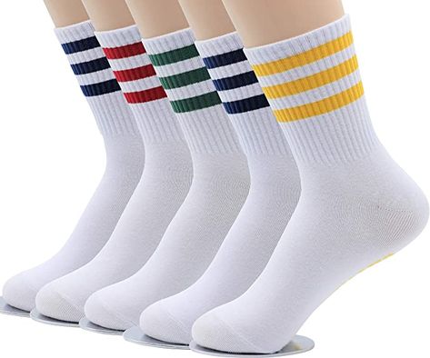 Amazon.com: Generic MK Socks 5-Pairs Cotton 3-Stripe Non Cushioned Athletic Sports Running Socks For MenWomen (Large), Multi : Clothing, Shoes & Jewelry Surfer Costume, Striped Tube Socks, Subway Surfers, Cute Matching, Bright Stripes, Striped Cushions, Comfortable Socks, Running Socks, Socks For Men