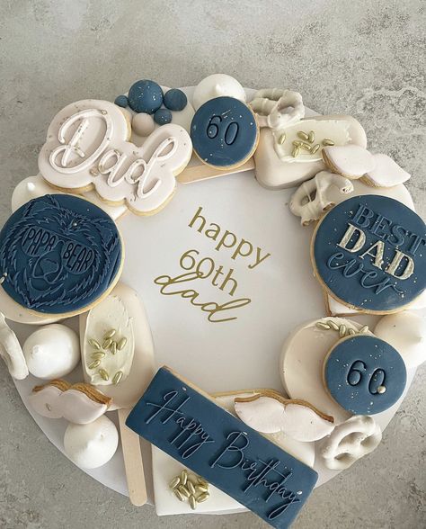 Cookies For Dads Birthday, Fathers 60th Birthday Ideas, Dads 60th Birthday Cake, 90th Birthday Cake Ideas For Men, Decorated Sheet Cakes For Men, Bento Cake Fathers Day Design, 60th Cupcakes For Men, Grandad Birthday Cakes, 60th Cake For Men