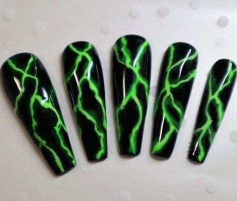 Monster Energy Nails, Lightning Nails, Hand Painted Nails, Nails Hand Painted, Neon Green Nails, Witchy Nails, Green Nail Art, Bunny Nails, Punk Nails