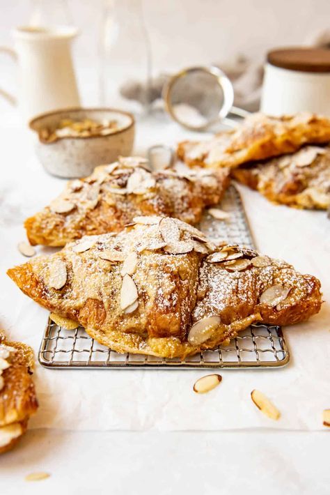 This amazingly easy Almond Croissants recipe makes the perfect sweet treat for breakfast or an afternoon pick-me-up! Give your leftover croissants new life in just 30 minutes! #croissants #almonds #almondcroissants #breakfast Leftover Croissants, Food Polls, Croissants Recipe, Easy Fruit Dip, Almond Croissants, Almond Butter Recipes, Homemade Croissants, Croissant Recipe, Almond Croissant