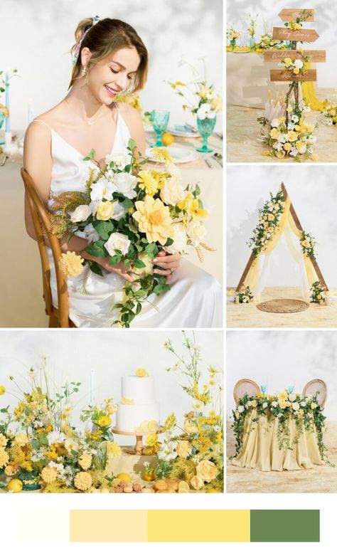 Give your wedding a citrus twist with a lemonade yellow wedding theme! Keep reading for a refreshing take on green and yellow wedding decor. Olive Green And Yellow Wedding, Green And Yellow Wedding Decor, Green And Yellow Wedding Theme, Yellow Wedding Decor, Green And Yellow Wedding, Yellow And Green Wedding, Yellow Wedding Decorations, Yellow Wedding Theme, Citrus Twist