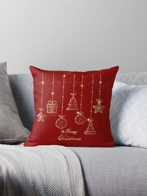 "Golden Christmas Ornament Effects" Throw Pillow by NMLDesigns | Redbubble Golden Christmas, Christmas Pillows, Christmas Cushions, Gilded Age, Throw Pillows Christmas, Christmas Pillow Covers, Christmas Pillow, Red And Gold, A Pillow